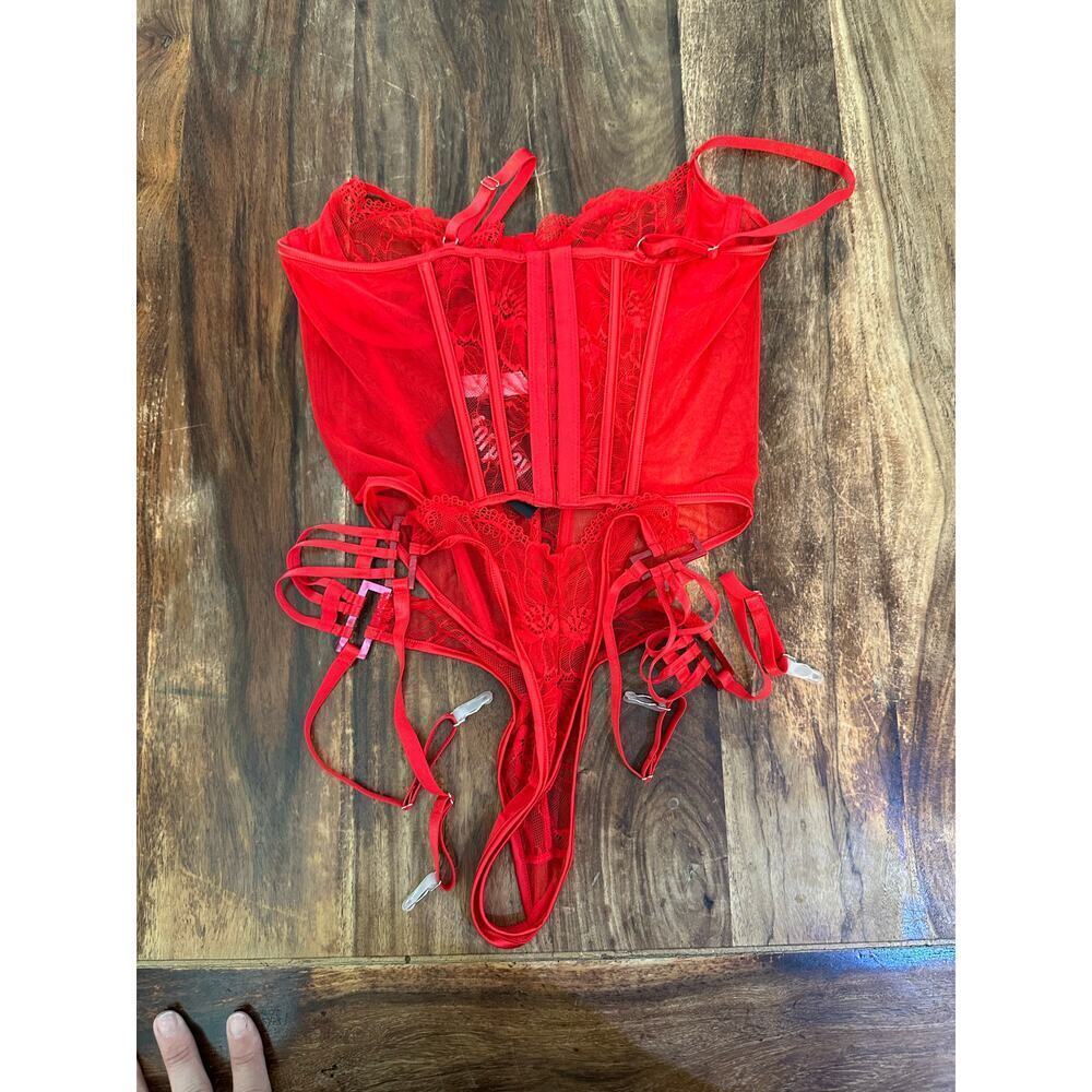NWT Foreplay Women's Red Thirst Strap Strappy Lace Teddy Bodysuit Size Medium - Picture 7 of 8